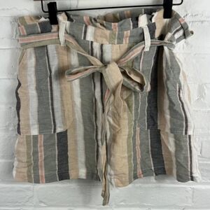 American Eagle AEO Paperbag Waist Neutral Stripes Tie Front Skirt Women's Small